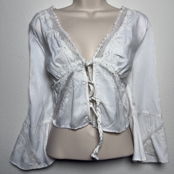 Free People Tops - Free People Lola Lace Babydoll Top‎ Medium White Flare Boho Coquette Ethereal